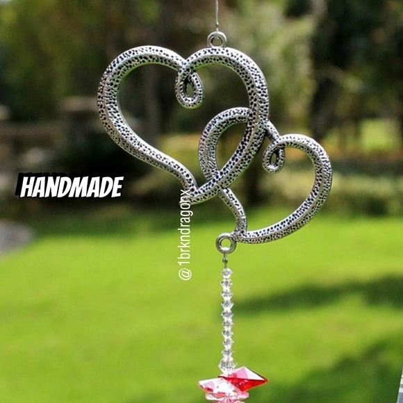 NWT K9 Glass Crystal Wishing Thread Interlocking Hearts Garden Window Pendant - Picture 14 of 16